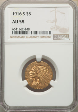1916-S $5 Indian Half Eagle NGC AU58