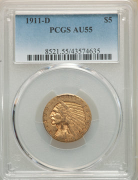 1911-D $5 Indian Half Eagle PCGS AU55
