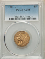 1911-D $5 Indian Half Eagle PCGS AU55