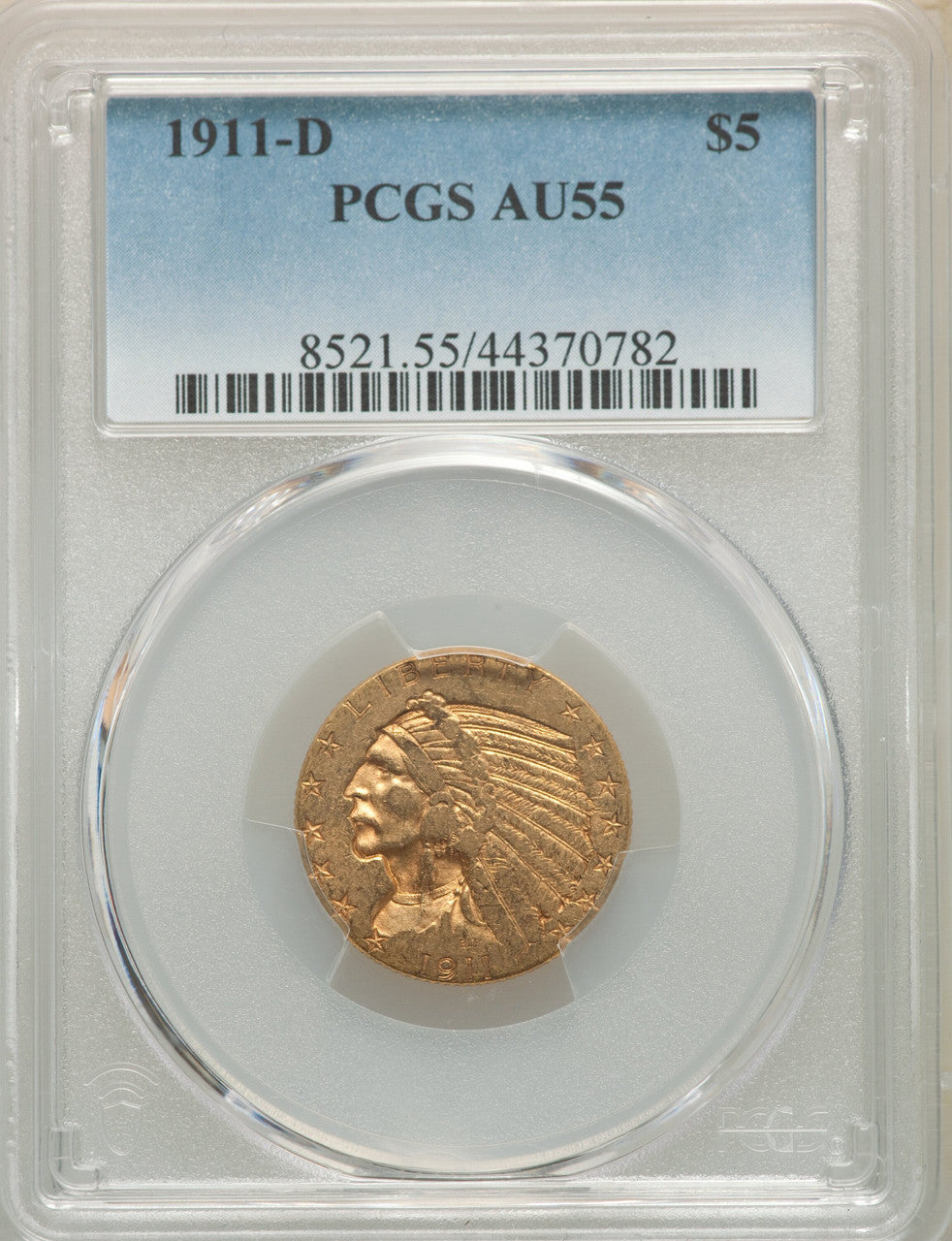 1911-D $5 Indian Half Eagle PCGS AU55
