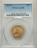 1911-S $5 Indian Half Eagle PCGS AU58