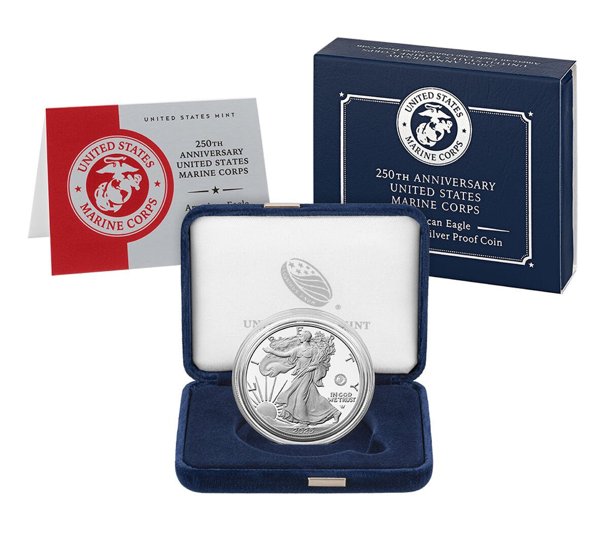 2025-P 250th Anniversary U.S. Marine Privy Silver Eagle w/Box & COA