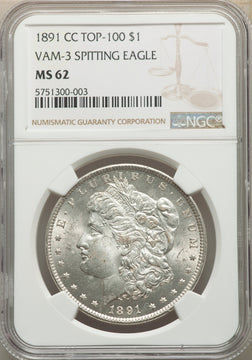 1891-CC $1 VAM-3 Spitting Eagle Morgan Dollar NGC MS62