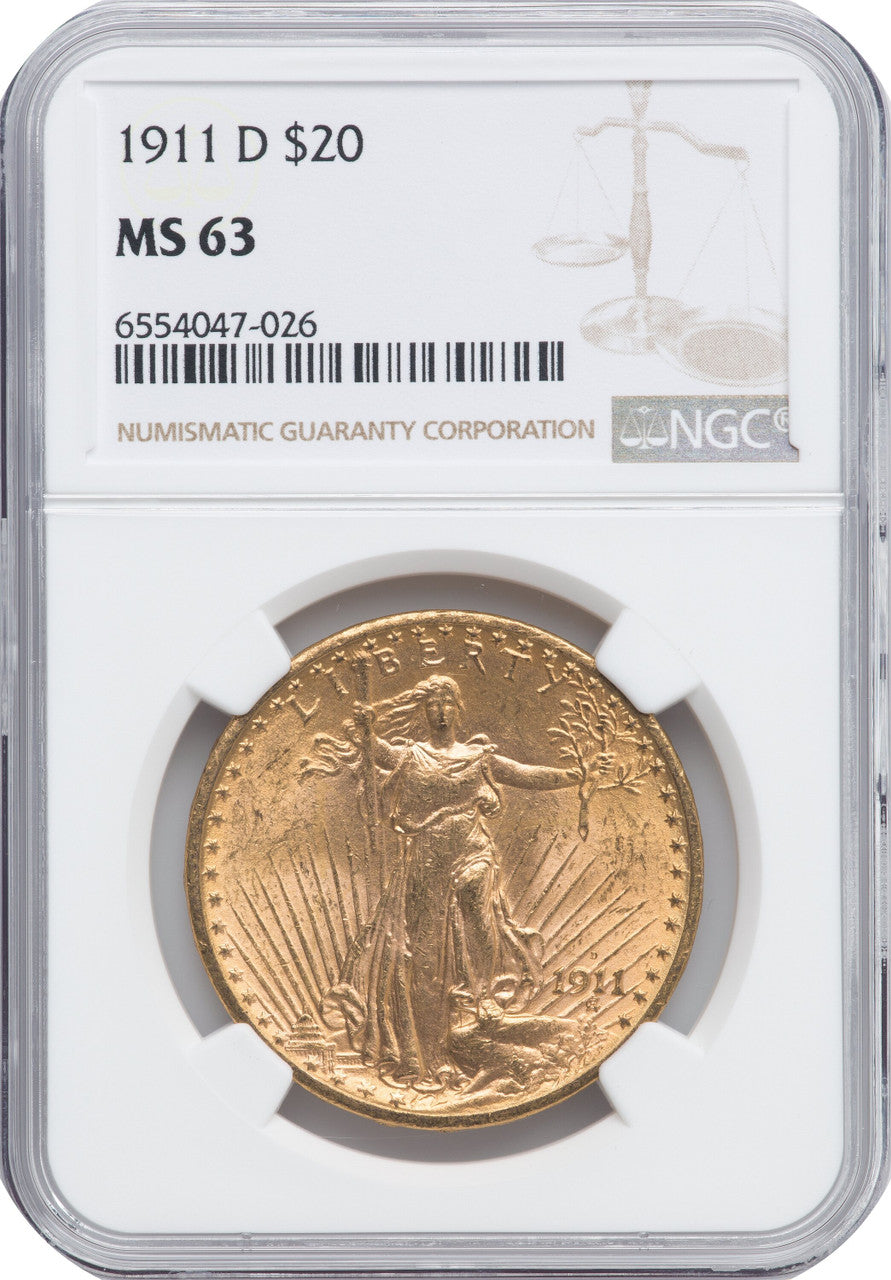 1911-D $20 Saint-Gaudens Double Eagle NGC MS63