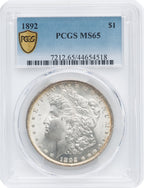 1892 $1 Morgan Dollar PCGS MS65