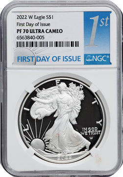 2022-W S$1 Silver Eagle FDI PRDC NGC PF70