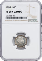 1894 10C CA NGC Plus Proof Barber Dime NGC PR66+