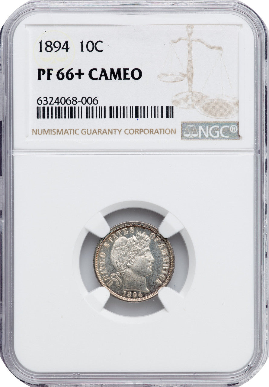 1894 10C CA NGC Plus Proof Barber Dime NGC PR66+