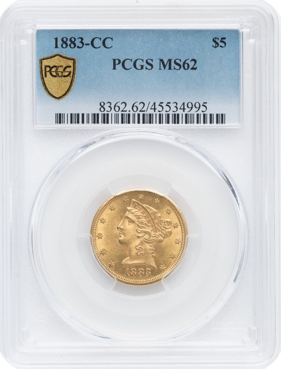 1883-CC $5 Liberty Half Eagle PCGS MS62