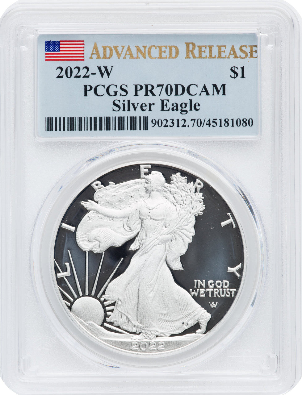 2022-W S$1 Silver Eagle Advanced Release PRDC PCGS PR70