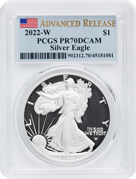 2022-W S$1 Silver Eagle Advanced Release PRDC PCGS PR70