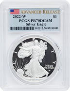 2022-W S$1 Silver Eagle Advanced Release PRDC PCGS PR70