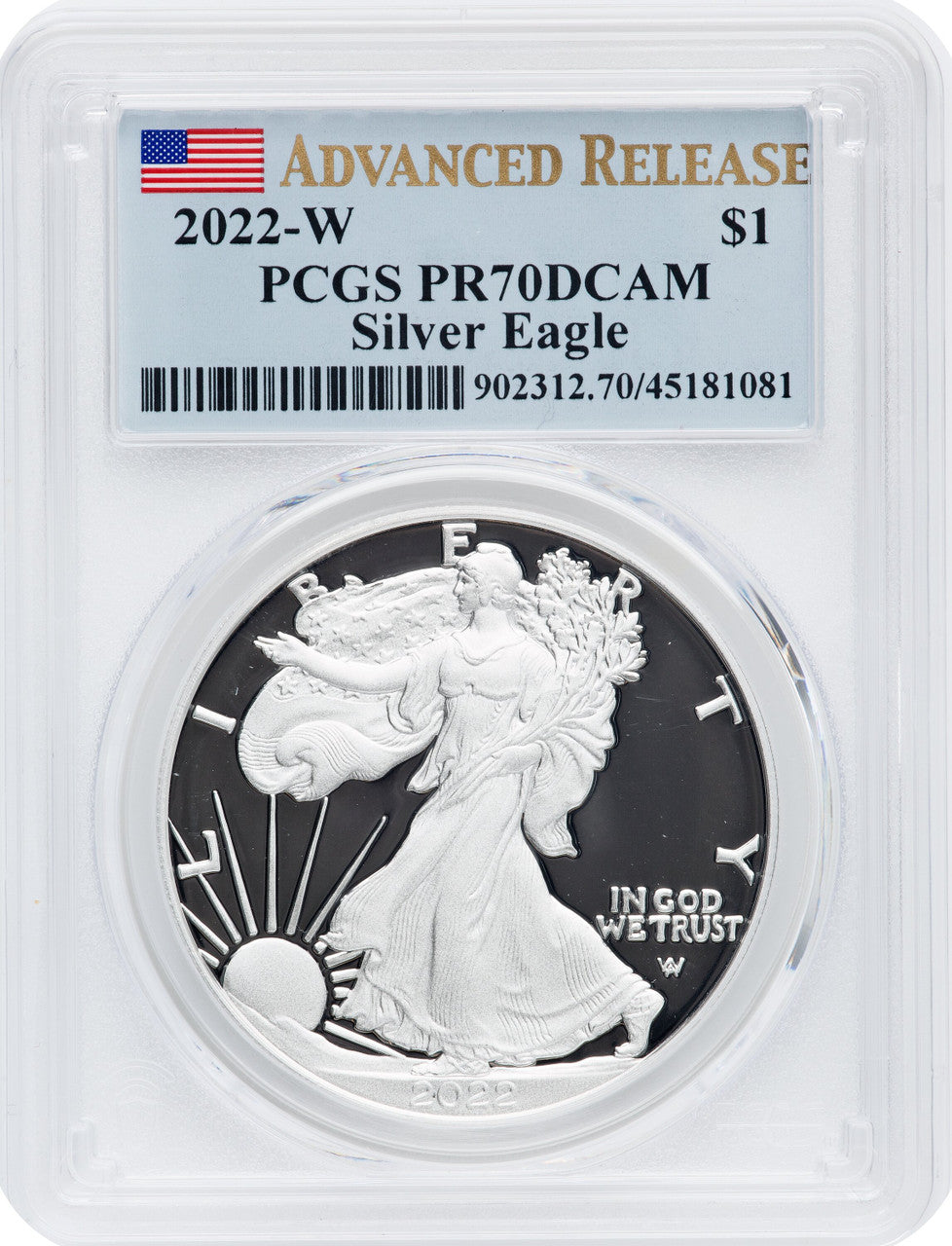 2022-W S$1 Silver Eagle Advanced Release PRDC PCGS PR70