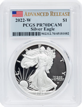 2022-W S$1 Silver Eagle Advanced Release PRDC PCGS PR70