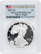 2022-W S$1 Silver Eagle Advanced Release PRDC PCGS PR70