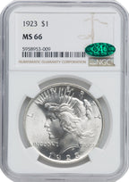 1923 $1 CAC Peace Dollar NGC MS66