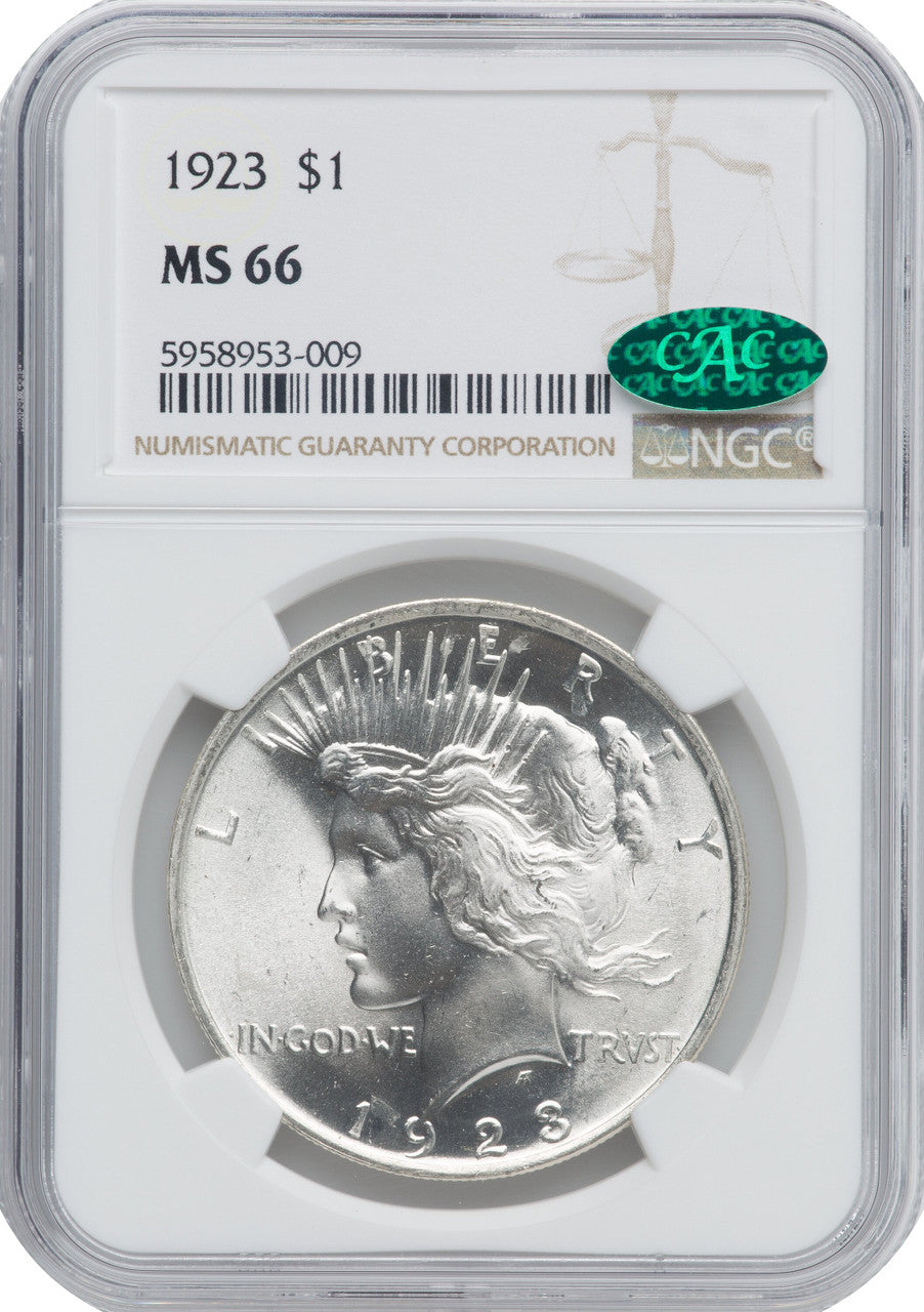 1923 $1 CAC Peace Dollar NGC MS66