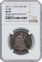 1877 50C Closed Bud RPD WB-104 Seated Half Dollar NGC MS64