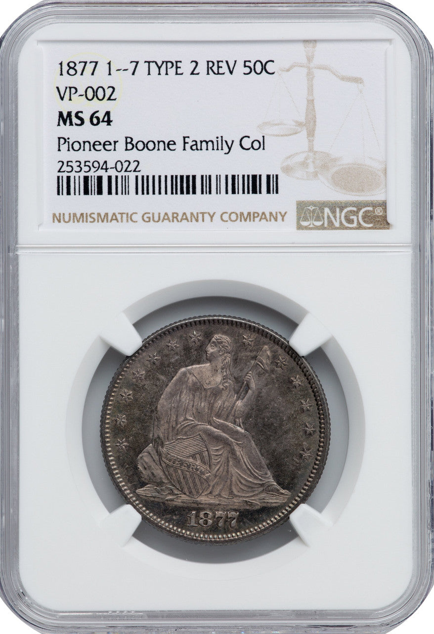 1877 50C Closed Bud RPD WB-104 Seated Half Dollar NGC MS64