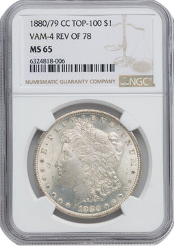 1880-CC $1 80/79 Reverse of 1878 VAM-4 Morgan Dollar NGC MS65