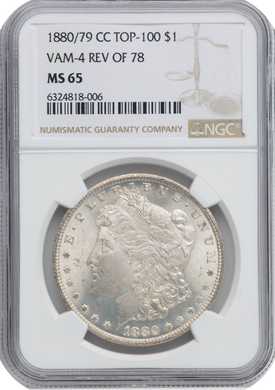 1880-CC $1 80/79 Reverse of 1878 VAM-4 Morgan Dollar NGC MS65