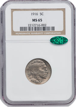 1916 5C CAC Buffalo Nickel NGC MS65