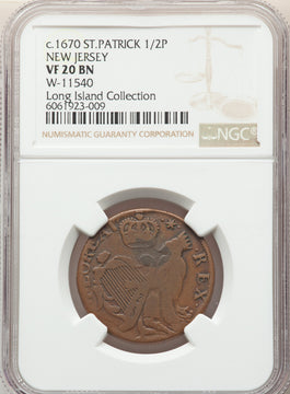 St. Patrick Halfpenny BN Colonials NGC VF20