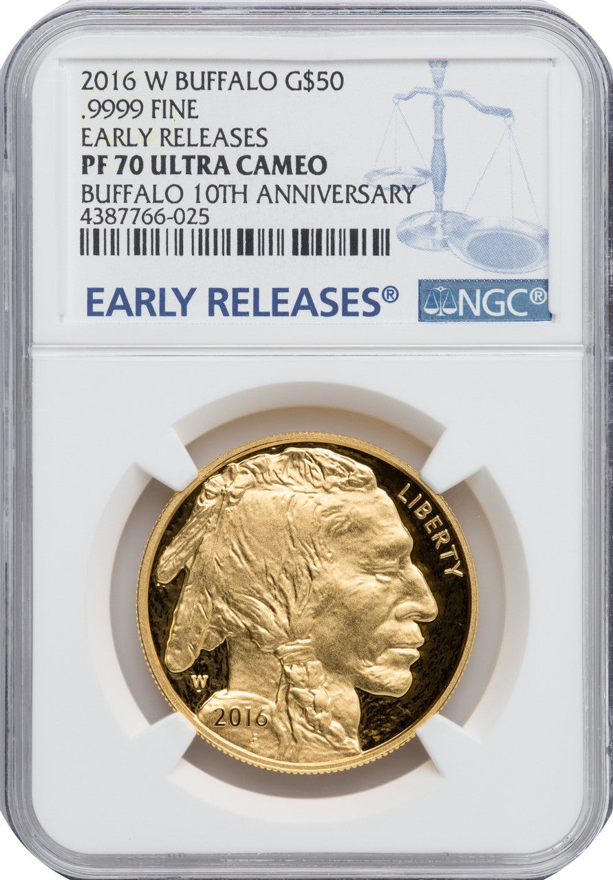 2016-W $50 One-Ounce Gold Buffalo Tenth Anniversary First Strike NGC PF70