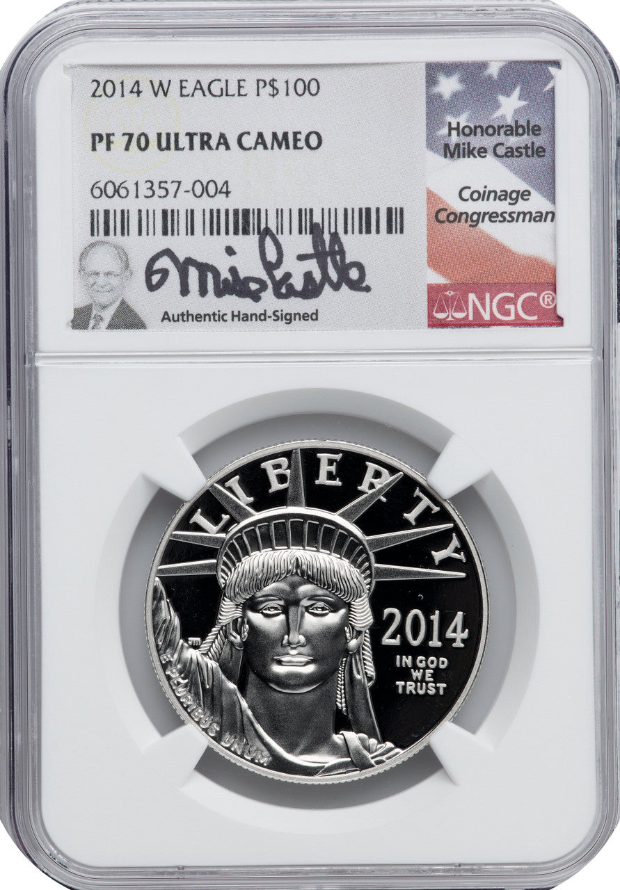 2014-W $100 One-Ounce Platinum Eagle Mike Castle Signature NGC PF70
