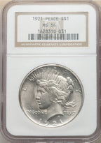 1921 $1 Peace Dollar NGC MS64
