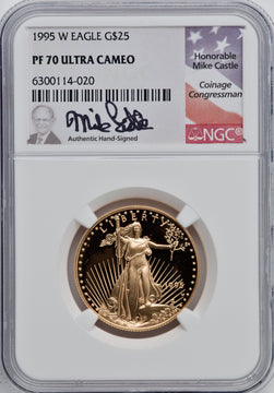 1995-W $25 Half-Ounce Gold Eagle NGC PF70 Mike Castle Signed