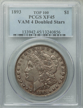 1893 $1 VAM-4 Doubled Stars Morgan Dollar PCGS XF45