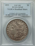 1893 $1 VAM-4 Doubled Stars Morgan Dollar PCGS XF45