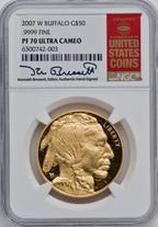 2007-W G$50 One-Ounce Gold Buffalo .9999 Fine Gold NGC PF70
