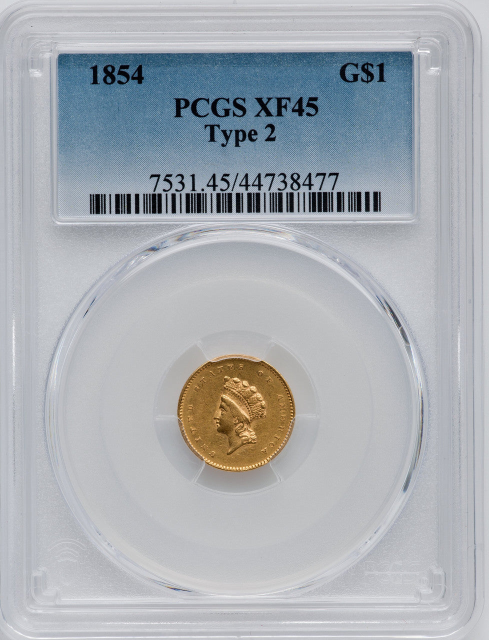 1854 G$1 Type Two Gold Dollar PCGS XF45