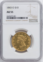 1843-O $10 Liberty Eagle NGC AU55