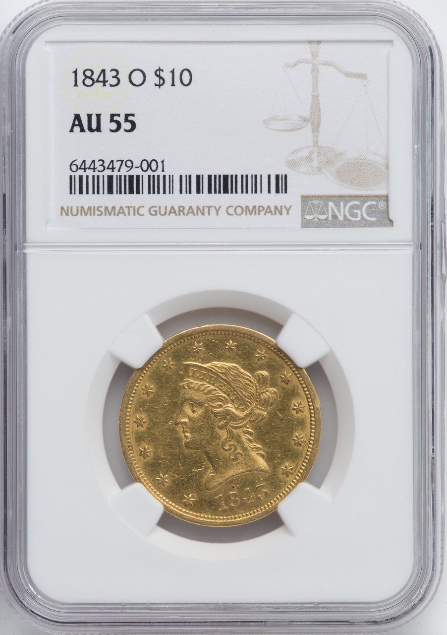 1843-O $10 Liberty Eagle NGC AU55