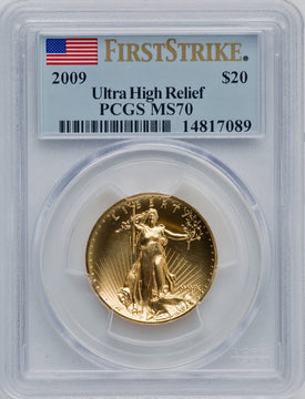 2009 $20 One-Ounce Gold Ultra High Relief First Strike PCGS MS70