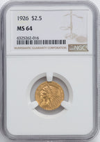1926 $2.50 Indian Quarter Eagle NGC MS64