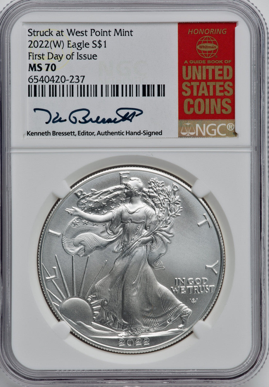 2022-(W) Silver Eagle Struck at West Point FDI NGC MS70 Kenneth Bressett