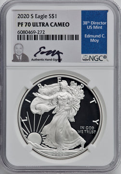 2020-S Silver Eagle NGC PF70 Ed Moy Signed