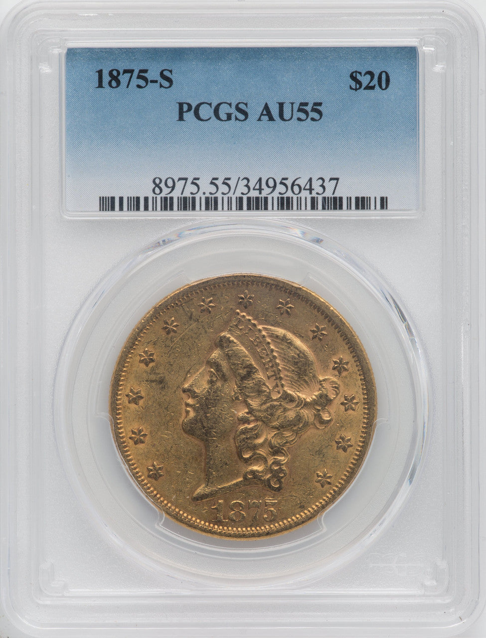 1875-S $20 Liberty Double Eagle PCGS AU55