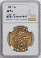 1876 $20 Liberty Double Eagle NGC AU55