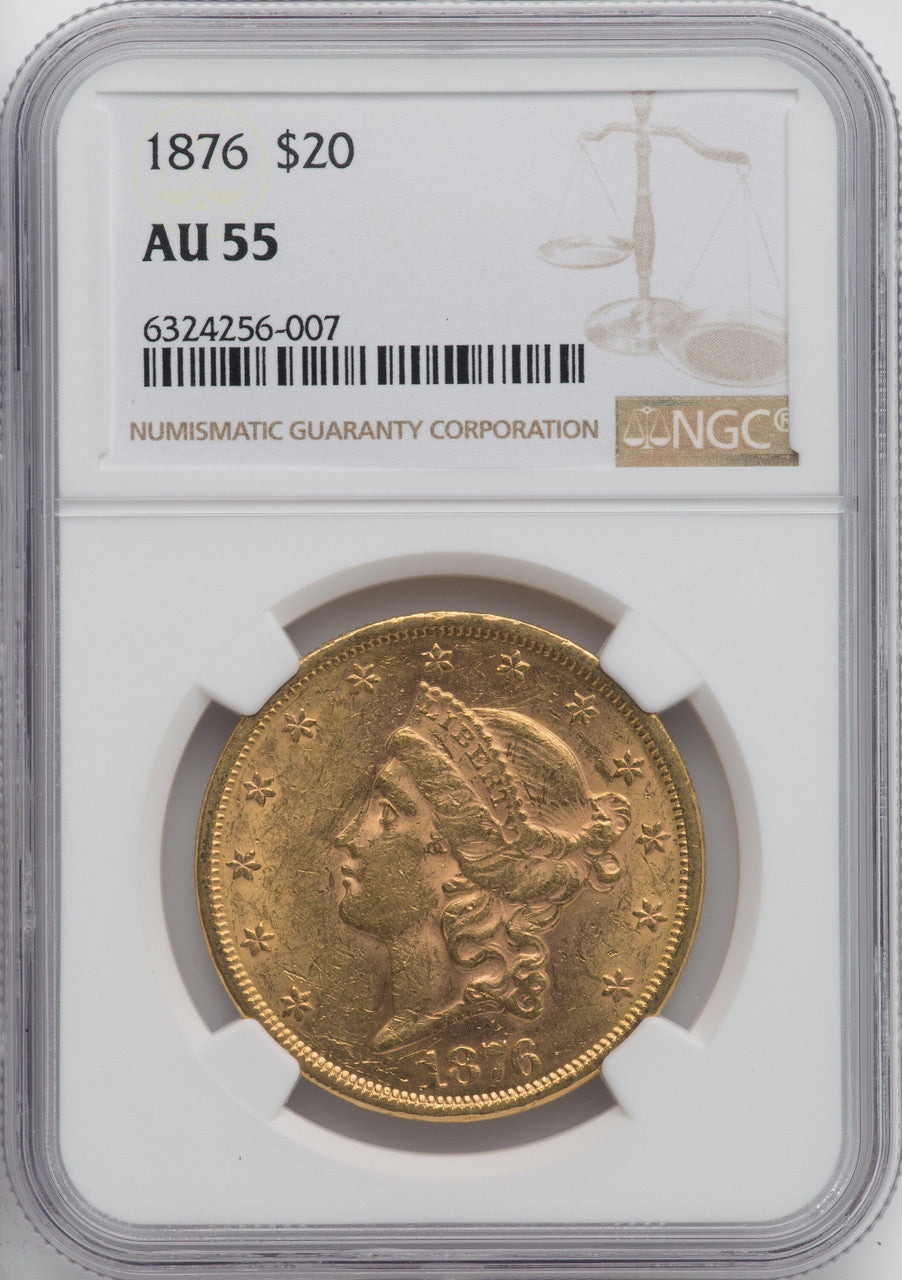 1876 $20 Liberty Double Eagle NGC AU55