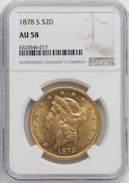1878-S $20 Liberty Double Eagle NGC AU58