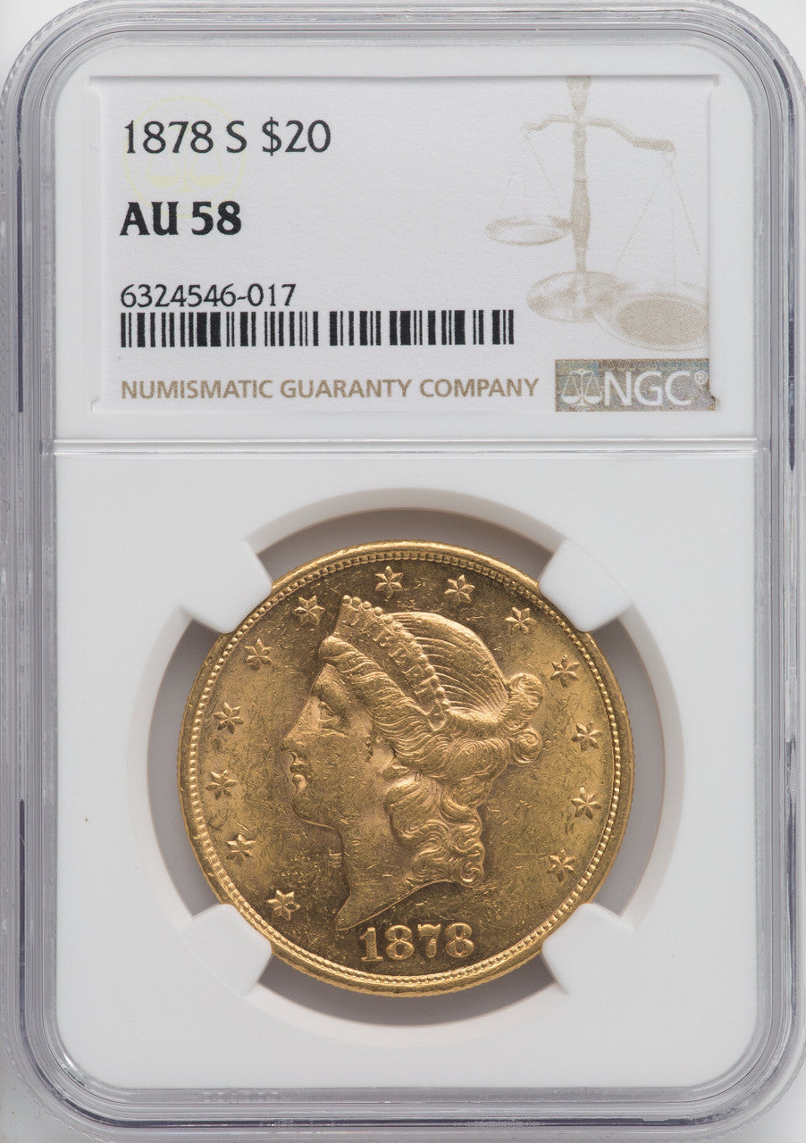 1878-S $20 Liberty Double Eagle NGC AU58