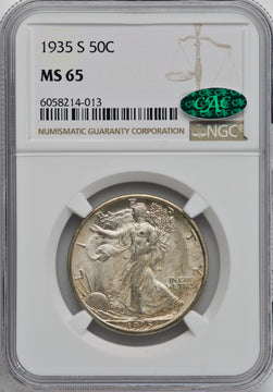 1935-S 50C CAC Walking Liberty Half Dollar NGC MS65