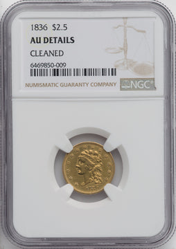 1836 $2.50 Script 8 Classic Quarter Eagle Details NGC AU50