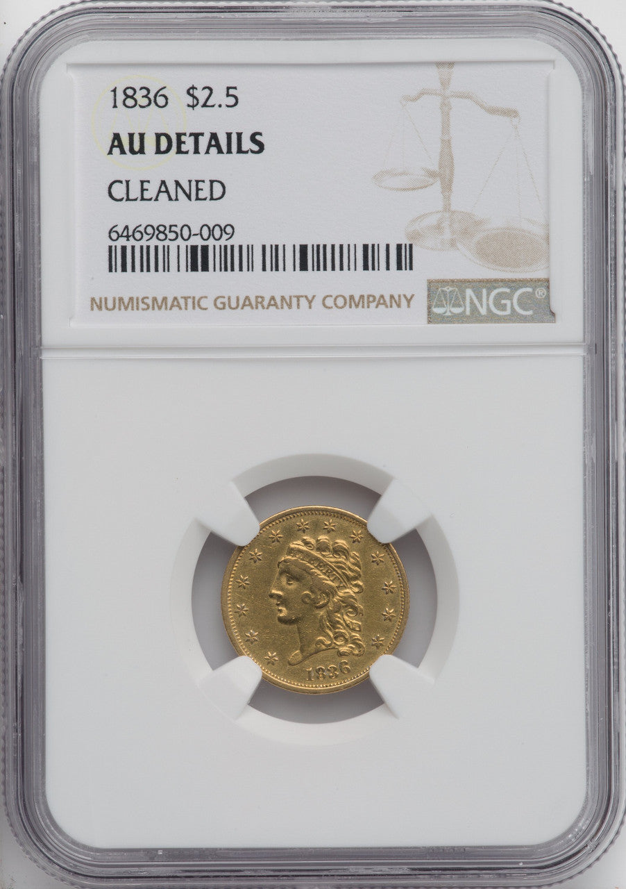 1836 $2.50 Script 8 Classic Quarter Eagle Details NGC AU50