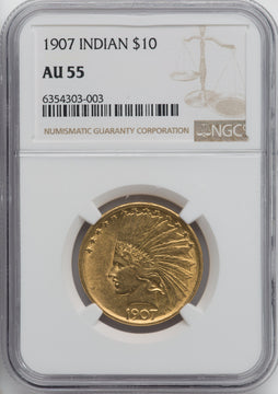 1907 $10 No Motto Indian Eagle NGC AU55